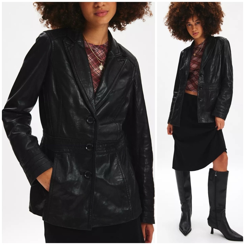 Y2K Black Leather Blazer Retro Style Jacket AVANTI Size Small